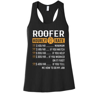 Funny Roofer Gifts Roofer Hourly Rate Women's Racerback Tank