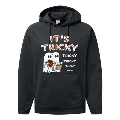 Funny Retro Ghosts Its Tricky Tricky Tricky Spooky Halloween Performance Fleece Hoodie