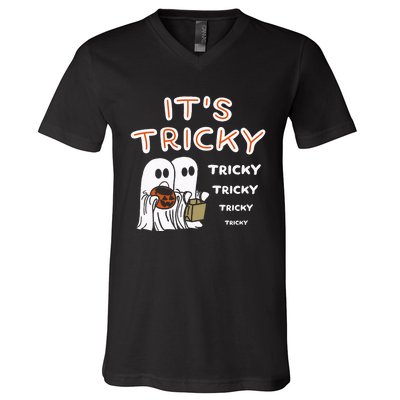 Funny Retro Ghosts Its Tricky Tricky Tricky Spooky Halloween V-Neck T-Shirt