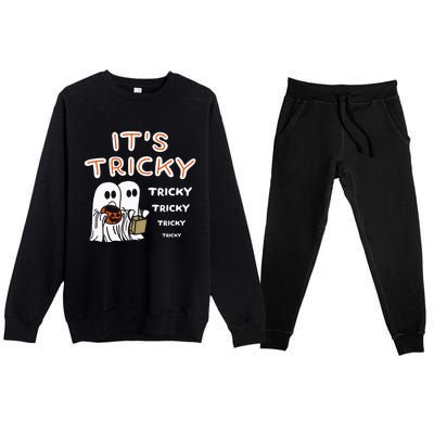 Funny Retro Ghosts Its Tricky Tricky Tricky Spooky Halloween Premium Crewneck Sweatsuit Set