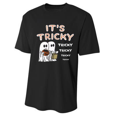 Funny Retro Ghosts Its Tricky Tricky Tricky Spooky Halloween Performance Sprint T-Shirt