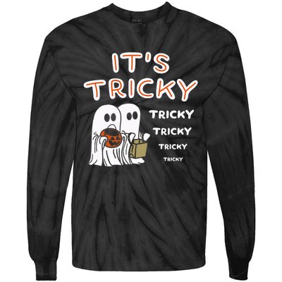 Funny Retro Ghosts Its Tricky Tricky Tricky Spooky Halloween Tie-Dye Long Sleeve Shirt