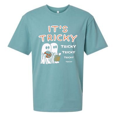 Funny Retro Ghosts Its Tricky Tricky Tricky Spooky Halloween Sueded Cloud Jersey T-Shirt