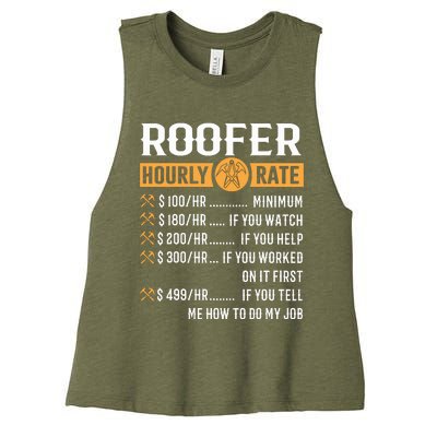 Funny Roofer Gifts Roofer Hourly Rate Women's Racerback Cropped Tank