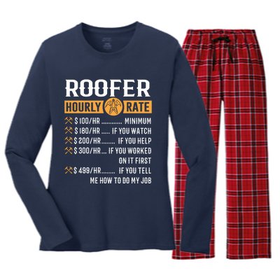 Funny Roofer Gifts Roofer Hourly Rate Women's Long Sleeve Flannel Pajama Set 