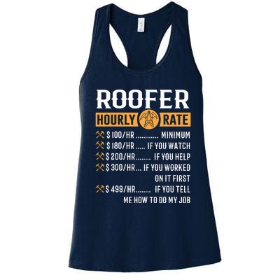 Funny Roofer Gifts Roofer Hourly Rate Women's Racerback Tank