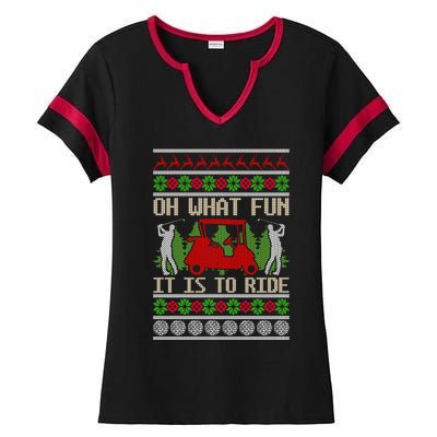 Funny Ride Golf Cart Ugly Christmas Sweater Golfing Golfer Funny Gift Ladies Halftime Notch Neck Tee