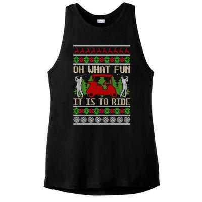 Funny Ride Golf Cart Ugly Christmas Sweater Golfing Golfer Funny Gift Ladies PosiCharge Tri-Blend Wicking Tank