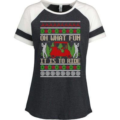 Funny Ride Golf Cart Ugly Christmas Sweater Golfing Golfer Funny Gift Enza Ladies Jersey Colorblock Tee