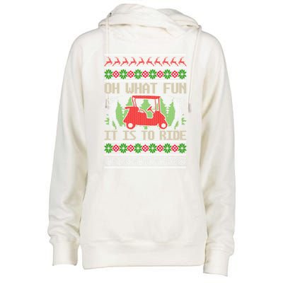 Funny Ride Golf Cart Ugly Christmas Sweater Golfing Golfer Funny Gift Womens Funnel Neck Pullover Hood