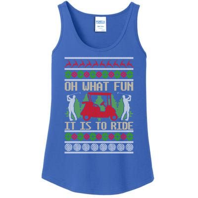 Funny Ride Golf Cart Ugly Christmas Sweater Golfing Golfer Funny Gift Ladies Essential Tank