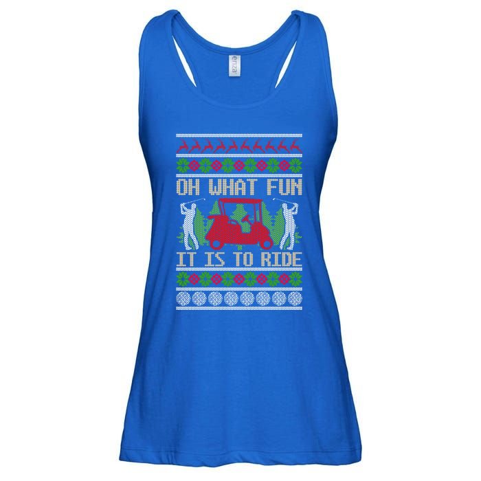 Funny Ride Golf Cart Ugly Christmas Sweater Golfing Golfer Funny Gift Ladies Essential Flowy Tank