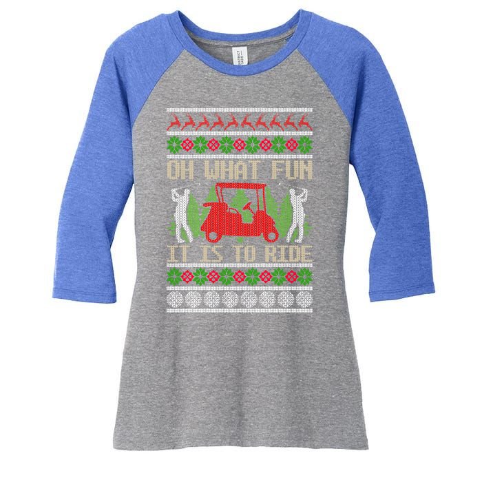 Funny Ride Golf Cart Ugly Christmas Sweater Golfing Golfer Funny Gift Women's Tri-Blend 3/4-Sleeve Raglan Shirt