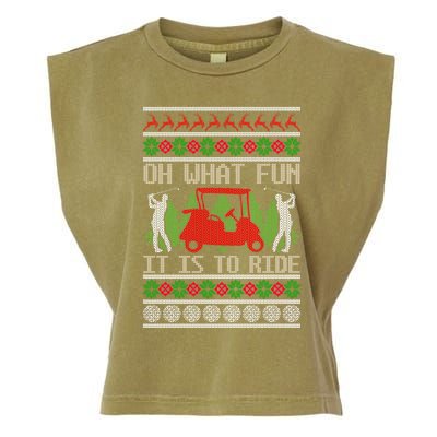 Funny Ride Golf Cart Ugly Christmas Sweater Golfing Golfer Funny Gift Garment-Dyed Women's Muscle Tee