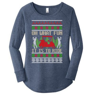 Funny Ride Golf Cart Ugly Christmas Sweater Golfing Golfer Funny Gift Women's Perfect Tri Tunic Long Sleeve Shirt