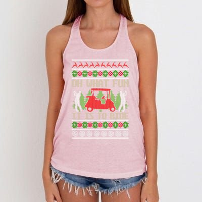 Funny Ride Golf Cart Ugly Christmas Sweater Golfing Golfer Funny Gift Women's Knotted Racerback Tank