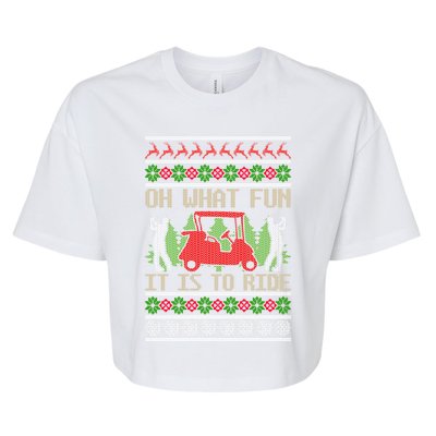 Funny Ride Golf Cart Ugly Christmas Sweater Golfing Golfer Funny Gift Bella+Canvas Jersey Crop Tee