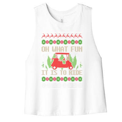 Funny Ride Golf Cart Ugly Christmas Sweater Golfing Golfer Funny Gift Women's Racerback Cropped Tank