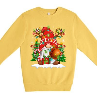 Funny Reindeer Gnome And Basketball Ball Christmas Lights Xmas Gift Premium Crewneck Sweatshirt