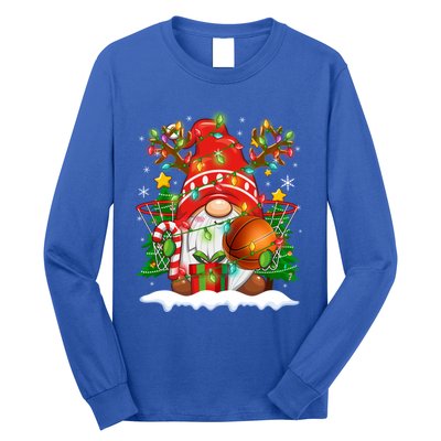 Funny Reindeer Gnome And Basketball Ball Christmas Lights Xmas Gift Long Sleeve Shirt