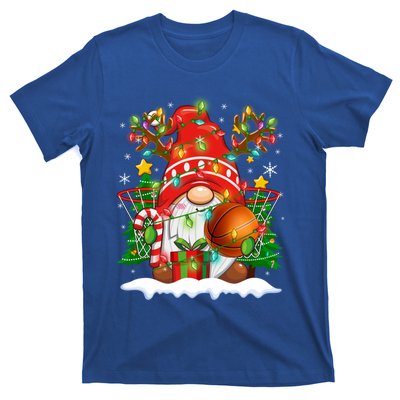 Funny Reindeer Gnome And Basketball Ball Christmas Lights Xmas Gift T-Shirt