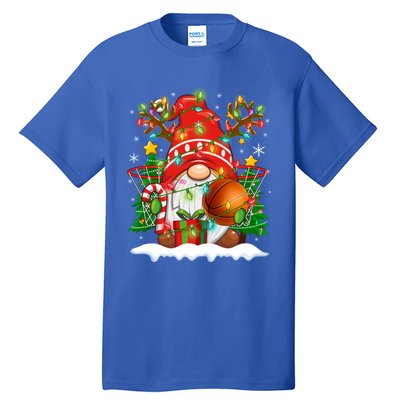 Funny Reindeer Gnome And Basketball Ball Christmas Lights Xmas Gift Tall T-Shirt