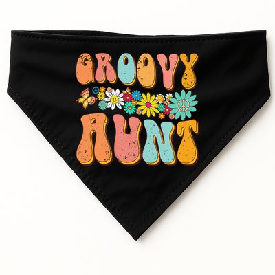 Funny Retro Groovy Birthday Family Matching Cute Groovy Aunt USA-Made Doggie Bandana