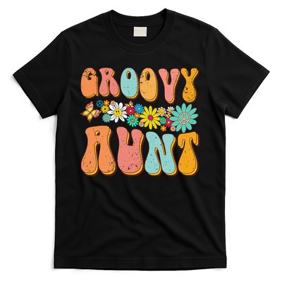 Funny Retro Groovy Birthday Family Matching Cute Groovy Aunt T-Shirt