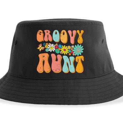 Funny Retro Groovy Birthday Family Matching Cute Groovy Aunt Sustainable Bucket Hat