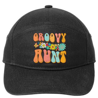 Funny Retro Groovy Birthday Family Matching Cute Groovy Aunt 7-Panel Snapback Hat