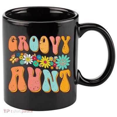 Funny Retro Groovy Birthday Family Matching Cute Groovy Aunt 11oz C Handle Ceramic Mug