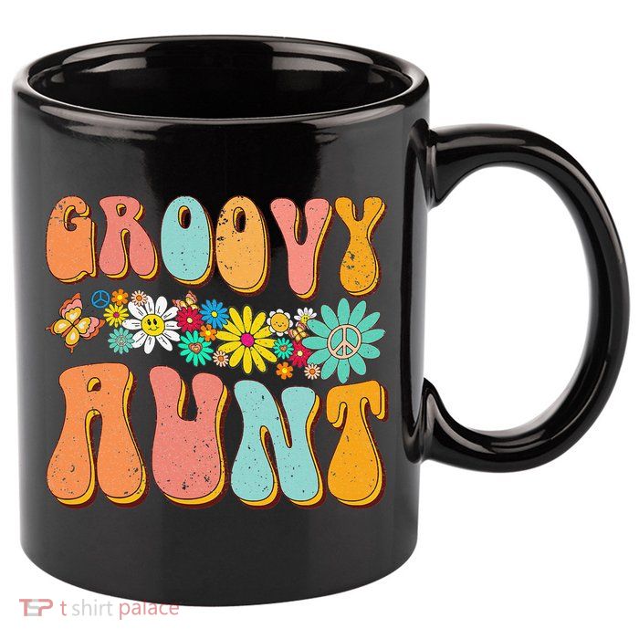 Funny Retro Groovy Birthday Family Matching Cute Groovy Aunt 11oz C Handle Ceramic Mug