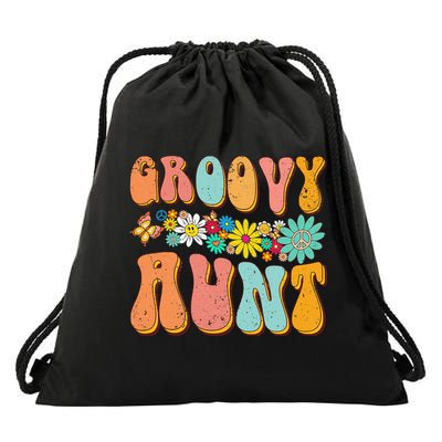 Funny Retro Groovy Birthday Family Matching Cute Groovy Aunt Drawstring Bag
