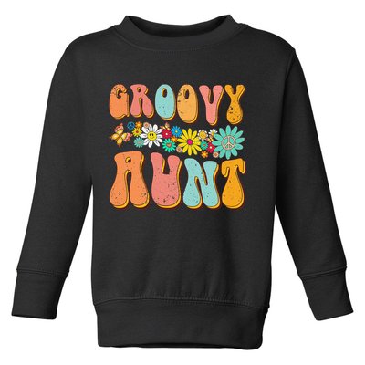 Funny Retro Groovy Birthday Family Matching Cute Groovy Aunt Toddler Sweatshirt