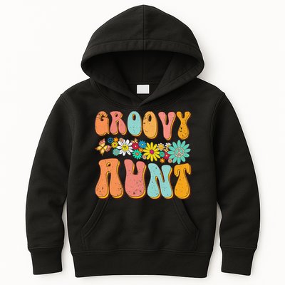 Funny Retro Groovy Birthday Family Matching Cute Groovy Aunt Kids Hoodie