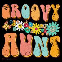 Funny Retro Groovy Birthday Family Matching Cute Groovy Aunt Kids T-Shirt