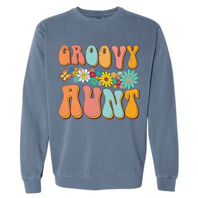 Funny Retro Groovy Birthday Family Matching Cute Groovy Aunt Garment-Dyed Sweatshirt