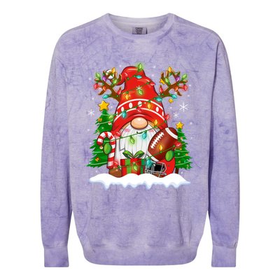 Funny Reindeer Gnome And Football Ball Christmas Lights Xmas Gift Colorblast Crewneck Sweatshirt