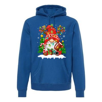 Funny Reindeer Gnome And Football Ball Christmas Lights Xmas Gift Premium Hoodie