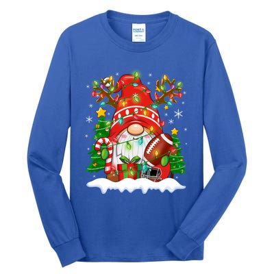 Funny Reindeer Gnome And Football Ball Christmas Lights Xmas Gift Tall Long Sleeve T-Shirt