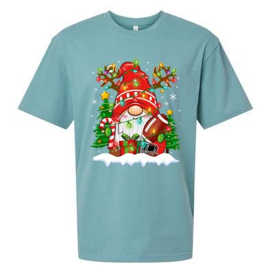 Funny Reindeer Gnome And Football Ball Christmas Lights Xmas Gift Sueded Cloud Jersey T-Shirt