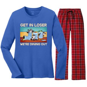 Funny Raccoons Get In Loser We're Dining Out Women's Long Sleeve Flannel Pajama Set 