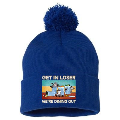 Funny Raccoons Get In Loser We're Dining Out Pom Pom 12in Knit Beanie