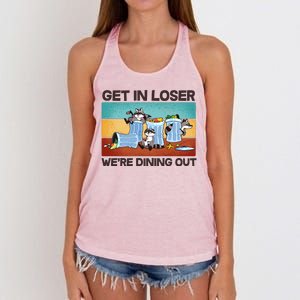 Funny Raccoons Get In Loser We're Dining Out Women's Knotted Racerback Tank