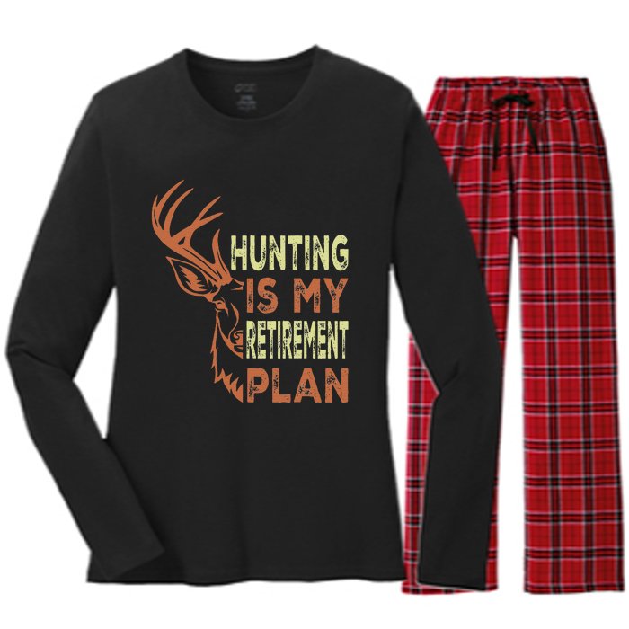 Funny Retirement Gifts For Hunting Is My Retirement Plan Women's Long Sleeve Flannel Pajama Set 