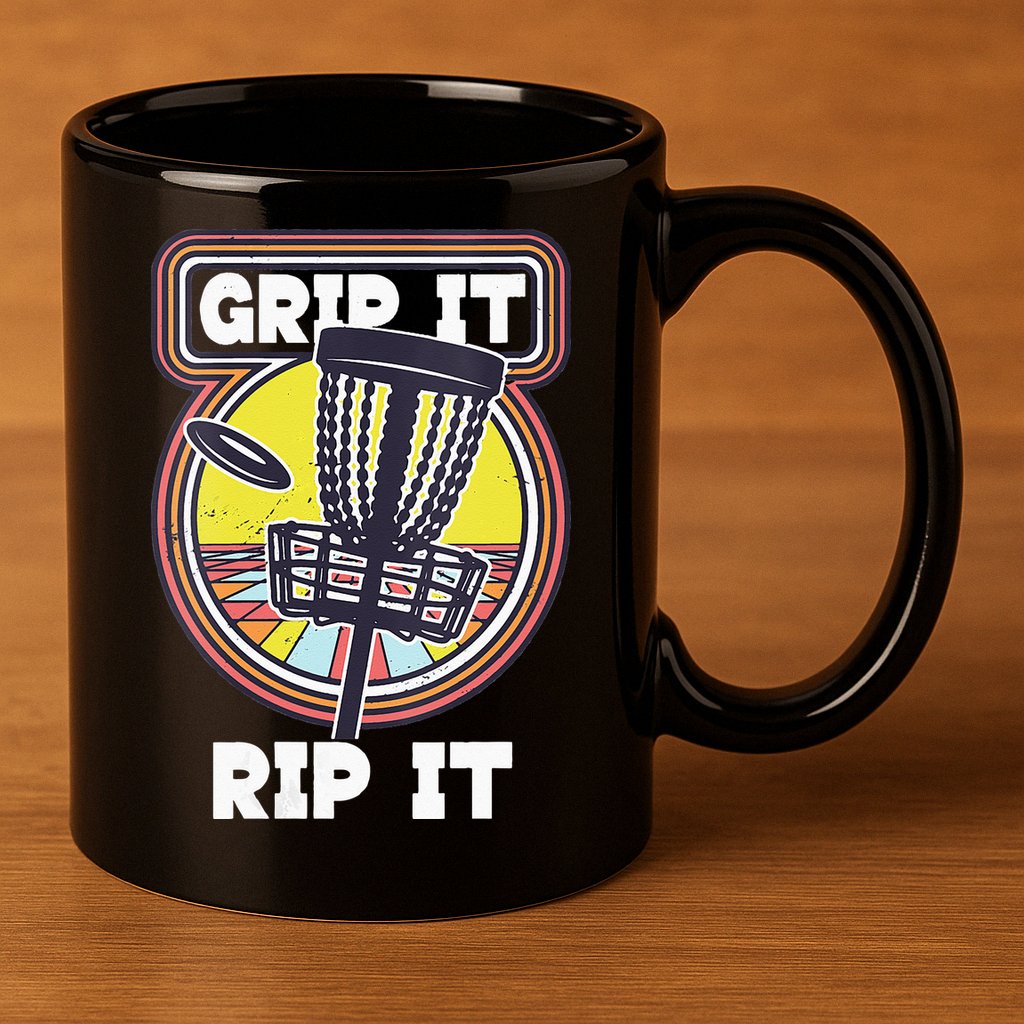 Funny Retro Grip and Rip It Disc Golf 11oz C Handle Ceramic Mug