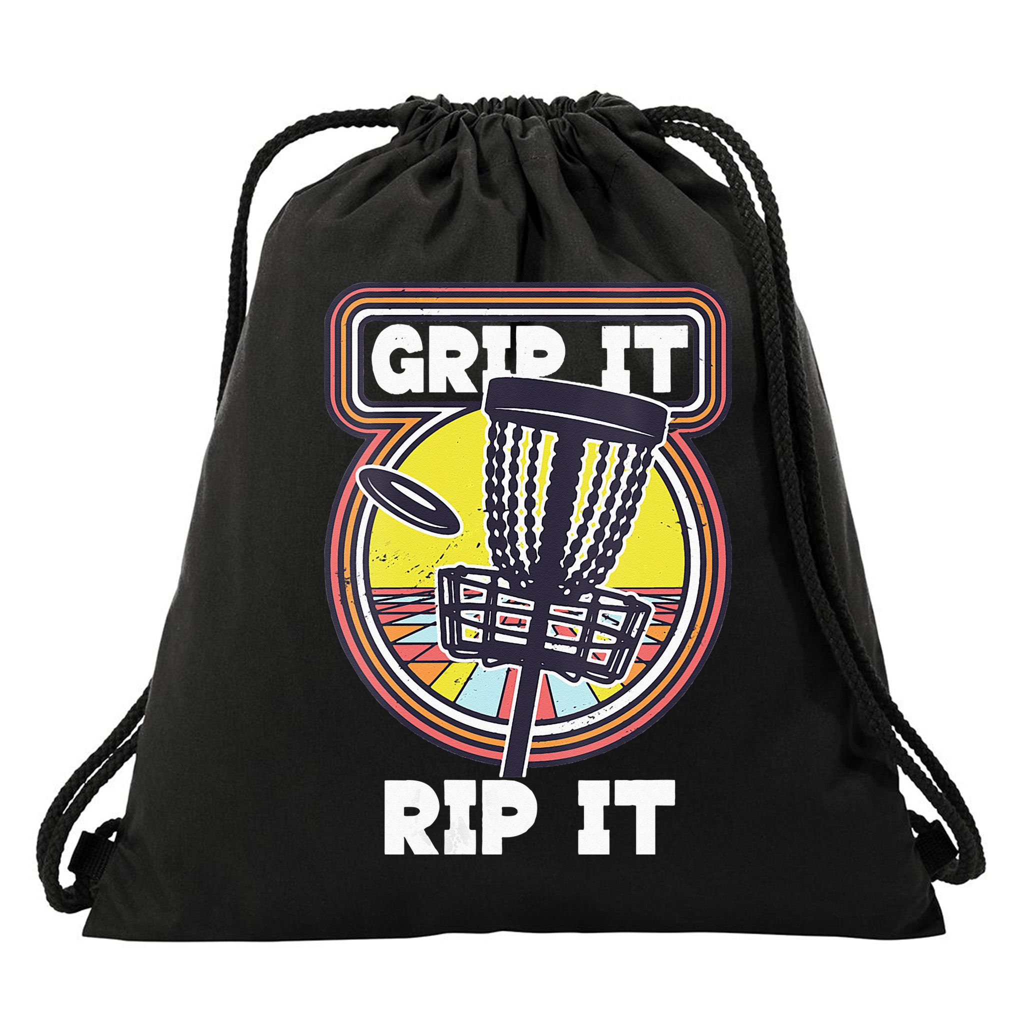 Funny Retro Grip and Rip It Disc Golf Drawstring Bag