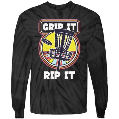 Funny Retro Grip and Rip It Disc Golf Tie-Dye Long Sleeve Shirt