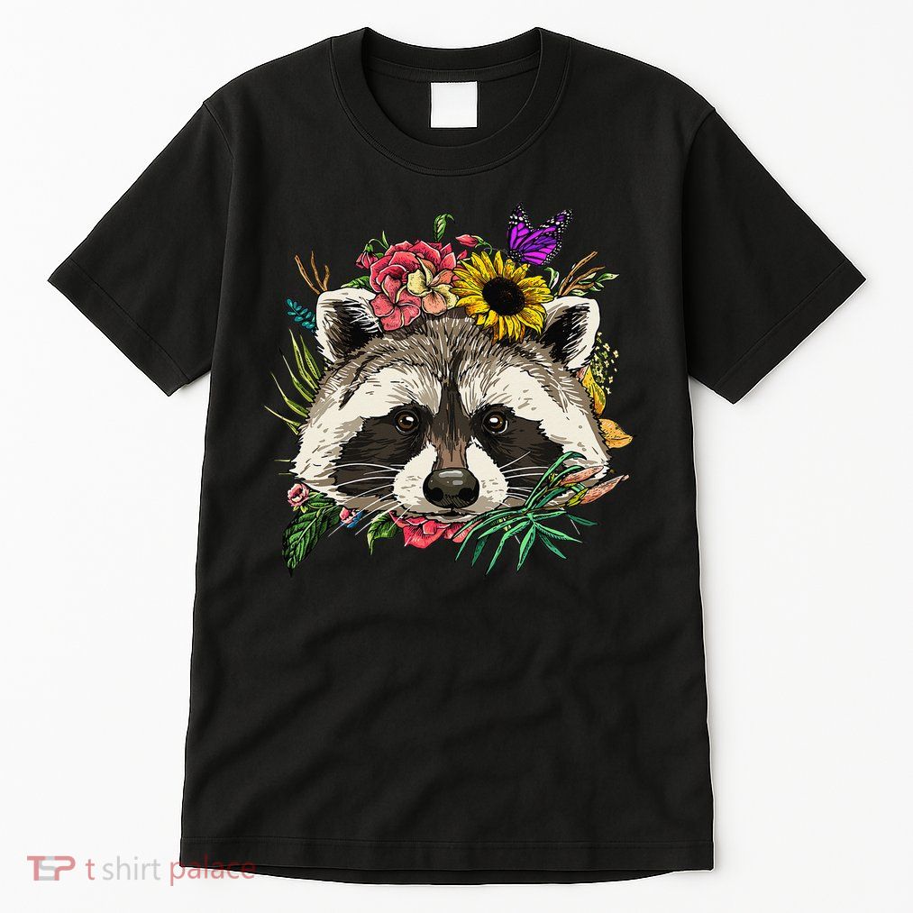 Floral Raccoon Gardening Botanical Plant Flower Trash Panda Tall T-Shirt