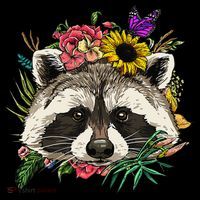 Floral Raccoon Gardening Botanical Plant Flower Trash Panda Tall T-Shirt